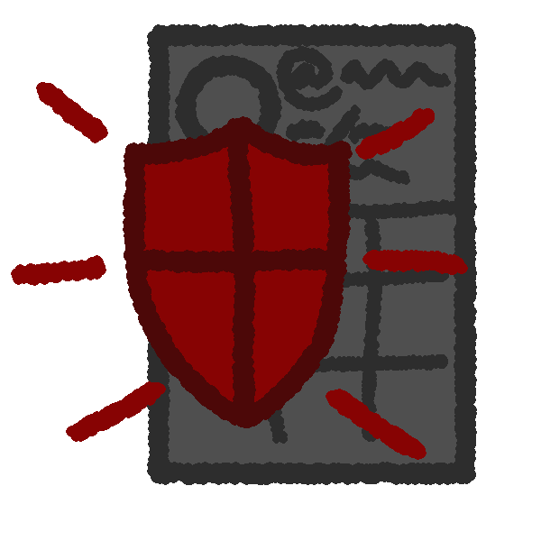A red shield in front of a grey phone screen with a vague outline of a social media account on it. The shield has 6 red lines sticking out around it, like action lines showing it's blocking something.